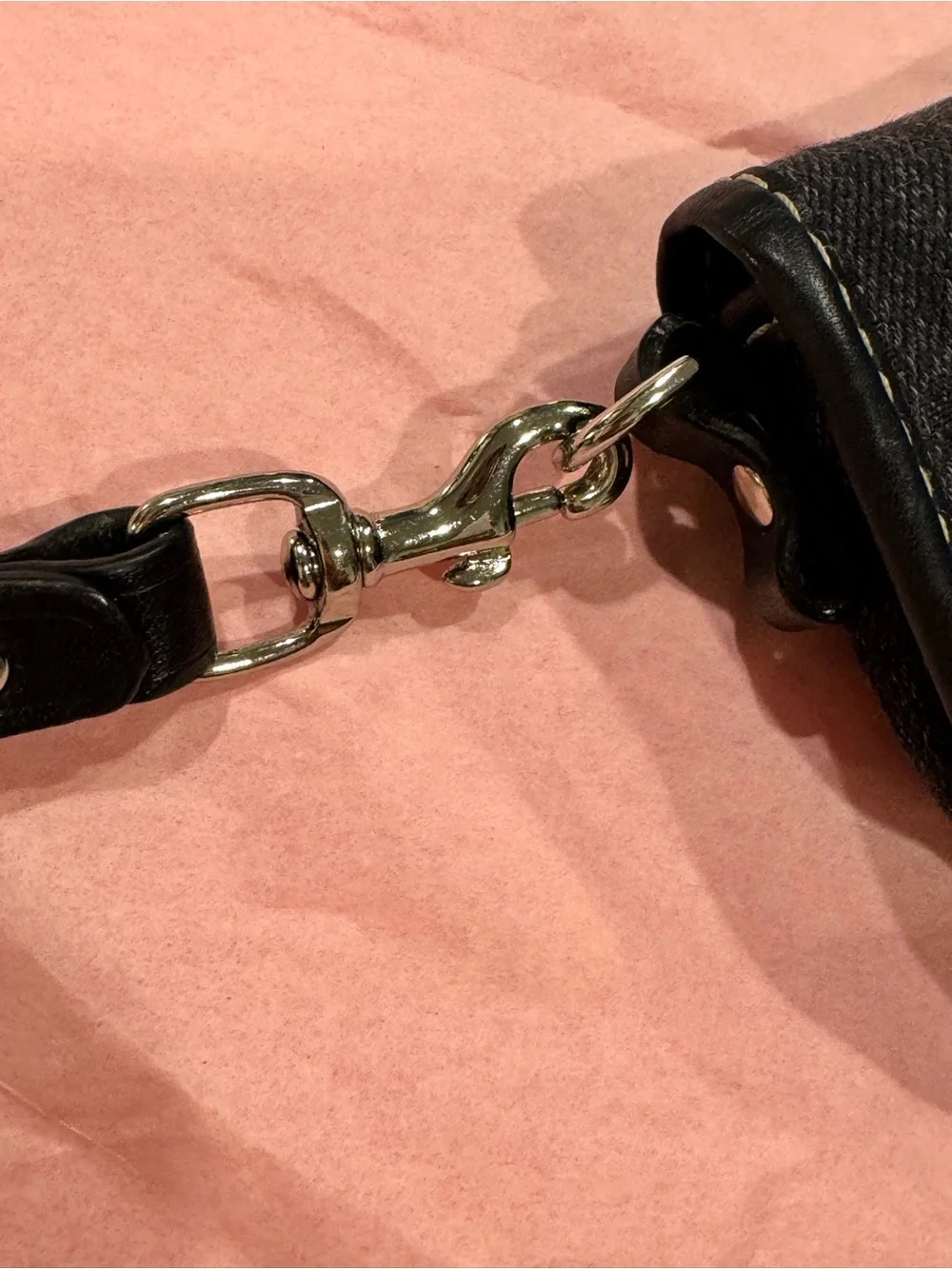 Dooney & Bourke Gray Denim Signature Canvas & Black Leather Wristlet